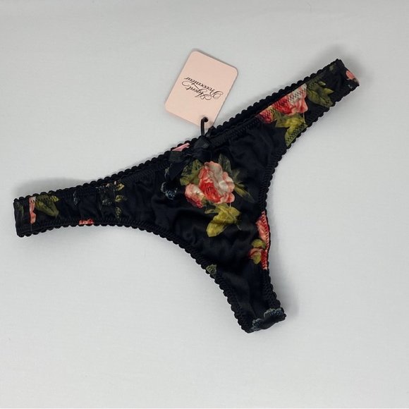 Agent Provocateur Elora Black Floral Silk Thong NWT